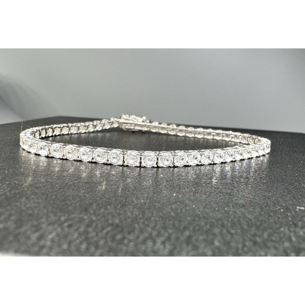 Vtg 925 STERLING SILVER & Cz Tennis Bracelet Cubic Zirconia Sz 8
